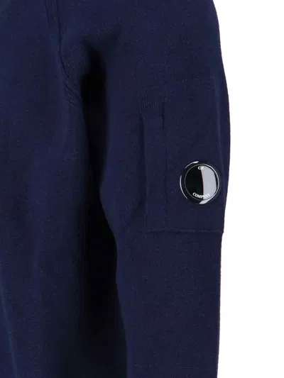 C.p. Company Crewneck Sweater With Arm Pocket And Raglan Sleeves In Blue