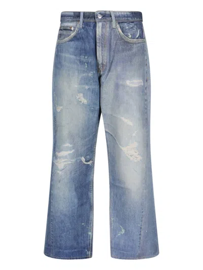 Our Legacy High Waist Wide Leg Distressed Jeans In Blue