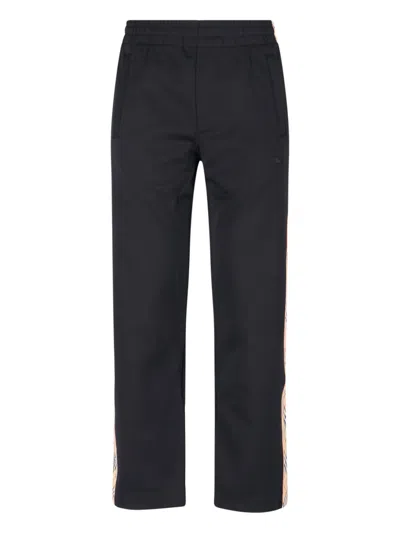 Burberry Straight Trousers With Elastic Waistband And Side Stripe In Black