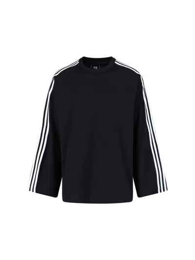 Y-3 Three-stripe Long-sleeve T-shirt In Blue