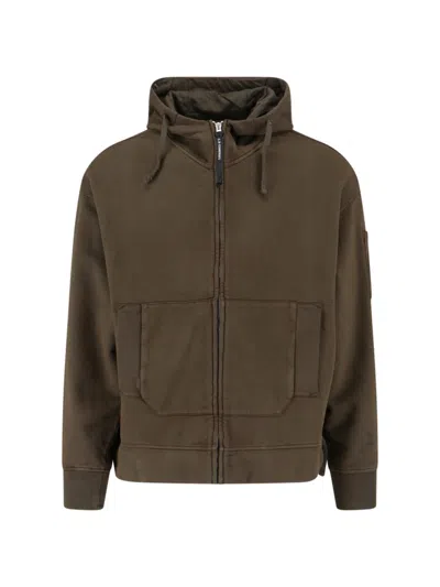 C.p. Company Hooded Sweatshirt With Pockets And Sleeve Detail In Brown