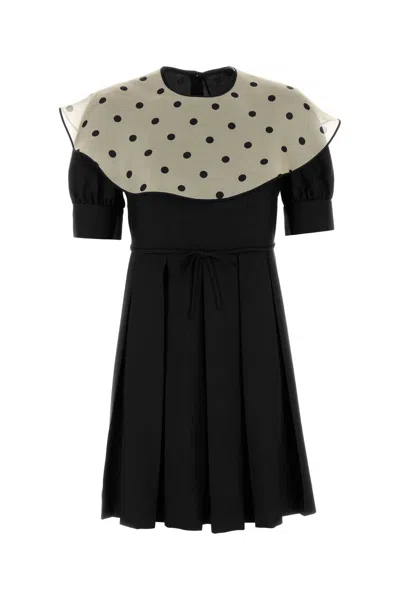 Valentino Silk Mini Dress With Pleated Skirt And Polka Dot Collar
