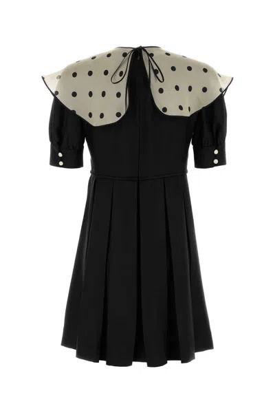 Valentino Silk Mini Dress With Pleated Skirt And Polka Dot Collar