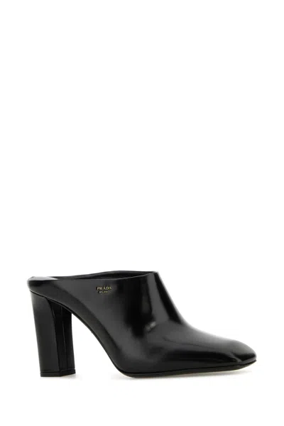 Prada Black Leather Mules