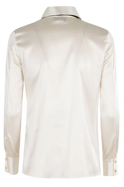 Elisabetta Franchi Long-sleeve Satin-finish Shirt With Classic Collar In White