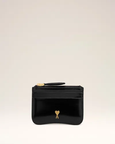 Ami Alexandre Mattiussi Black Glazed Leather Paris Paris Zipped Card Holder Black In Black