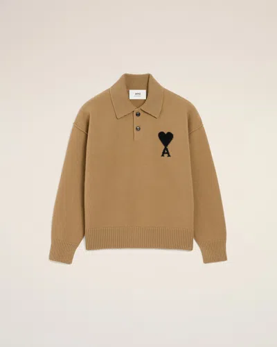 Ami Alexandre Mattiussi Brown Wool Ami De Coeur Polo Brown