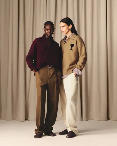 Ami Alexandre Mattiussi Brown Wool Ami De Coeur Polo Brown