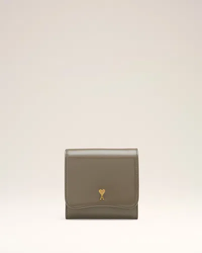 Ami Alexandre Mattiussi Grey Glazed Leather Paris Paris Compact Wallet Grey In Brown
