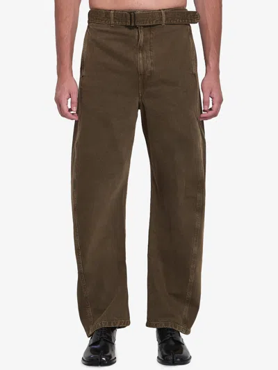 Lemaire Twisted Belted Pants In Brown