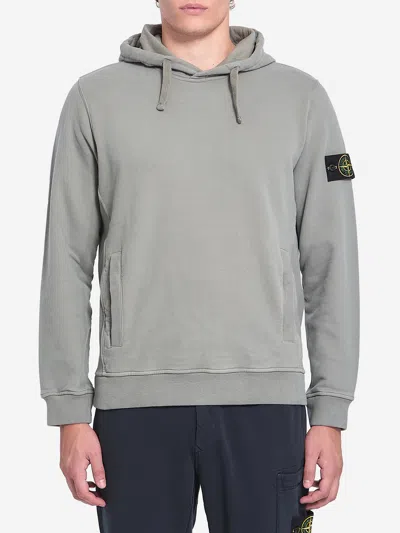 Stone Island Organic Cotton Compass Logo Hoodie In Gray