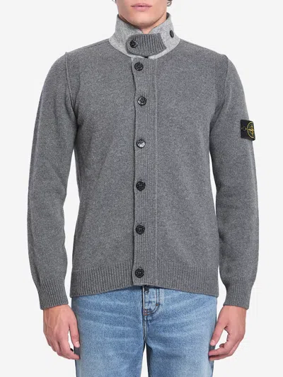 Stone Island Knit Button-up Jumper In Lamb Wool And Nylon Blend