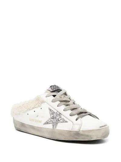 Golden Goose "super Star" Sabot Leather Upper Glitter Star Shearling Lining Shoes
