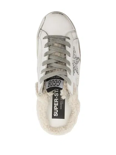 Golden Goose "super Star" Sabot Leather Upper Glitter Star Shearling Lining Shoes