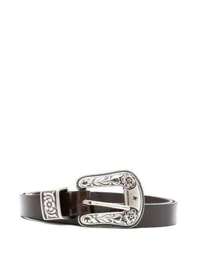 Golden Goose Belt New Tex Shiny Wavy Leather Body Accessories In Brown