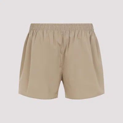 Miu Miu Khaki Cotton Shorts With Embroidered Logo In Brown