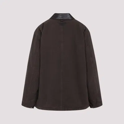 Prada Canvas Cotton Jacket Leather Collar In Brown