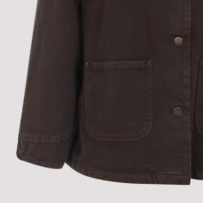 Prada Canvas Cotton Jacket Leather Collar In Brown
