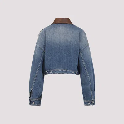 Prada Cropped Jacket With Dropped Shoulders And Puffed Sleeves In Blue