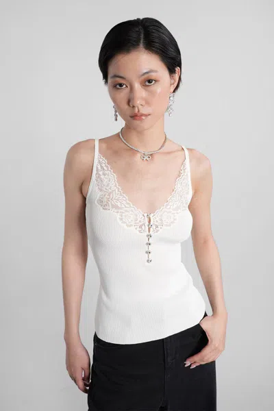 Self-portrait Ribbed Tank Top In White