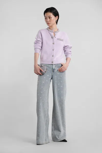 Self-portrait Womens Round-neck Crystal-embellished Knit Cardigan Lilac