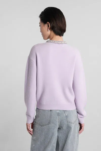 Self-portrait Womens Round-neck Crystal-embellished Knit Cardigan Lilac