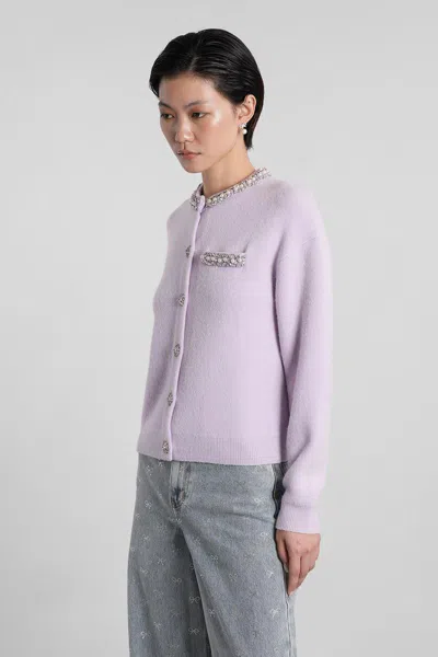 Self-portrait Womens Round-neck Crystal-embellished Knit Cardigan Lilac