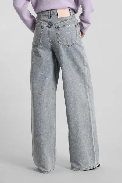 Self-portrait Light-blue Wide-leg Cotton Jeans With Bow In Blue
