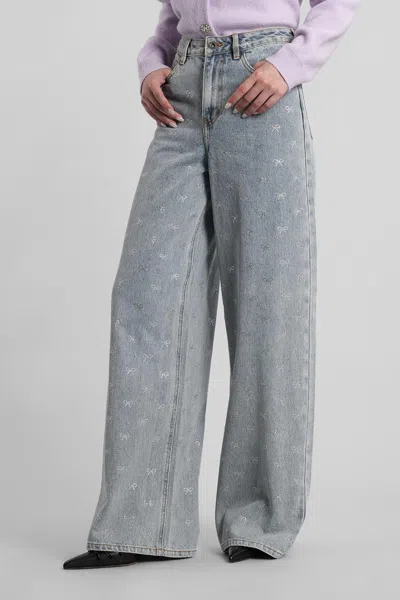 Self-portrait Light-blue Wide-leg Cotton Jeans With Bow In Blue