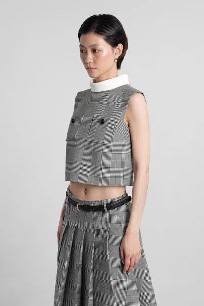 Self-portrait Prince Of Wales Check Top In Gray