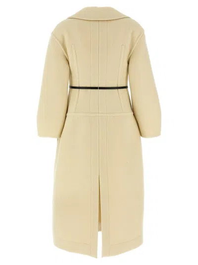 Jil Sander Tailored Coat With Belted Waist And Structured Shoulders In Nude