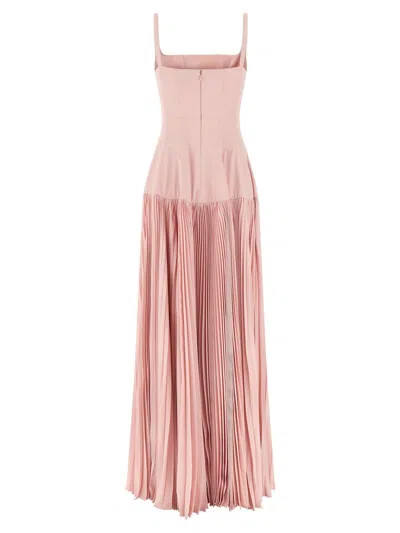 Giovanni Bedin Pleated-skirt Square-neck Maxidress In Pink