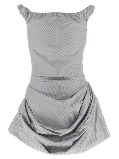 Magda Butrym Off-the-shoulder Mini Dress With Ruffled Straps In Gray