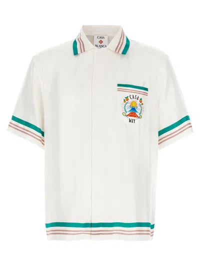 Casablanca Mens Tbc Cuban-collar Graphic-pattern Silk Shirt In White