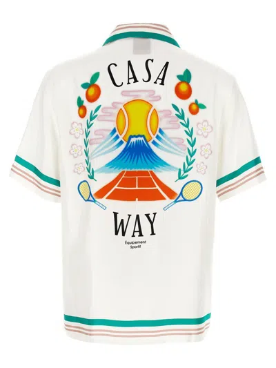 Casablanca Mens Tbc Cuban-collar Graphic-pattern Silk Shirt In White