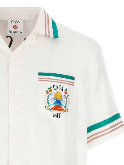 Casablanca Mens Tbc Cuban-collar Graphic-pattern Silk Shirt In White