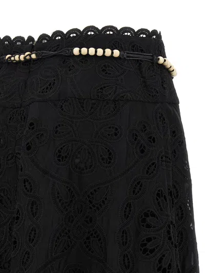 Zimmermann Zim Rhiannon Embroidered Scallop Hem Wblt Midi Skirt Black