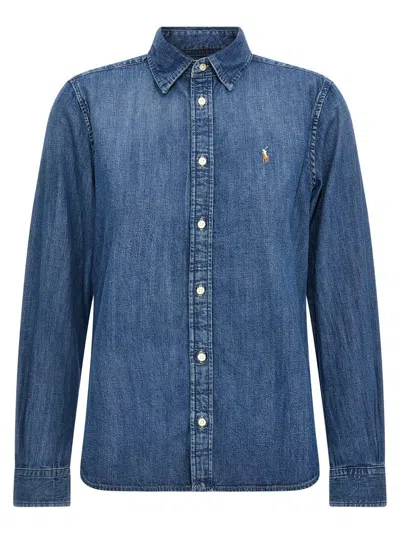 Polo Ralph Lauren Blue Shirt With Classic Collar And Pony Embroidery On The Front In Denim Woman In Blue
