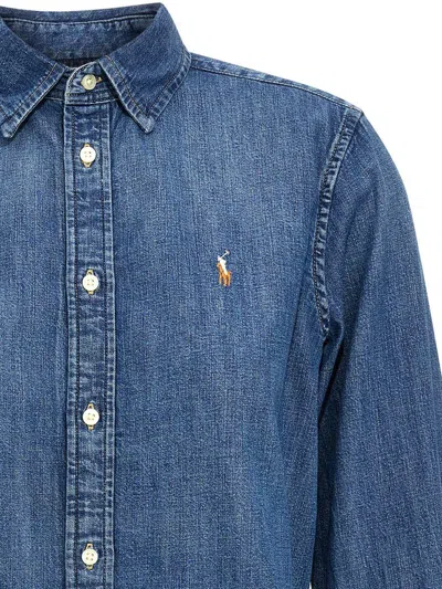 Polo Ralph Lauren Blue Shirt With Classic Collar And Pony Embroidery On The Front In Denim Woman In Blue