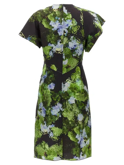 Victoria Beckham Floral Print Mini Dress With Cape-style Sleeves In Green