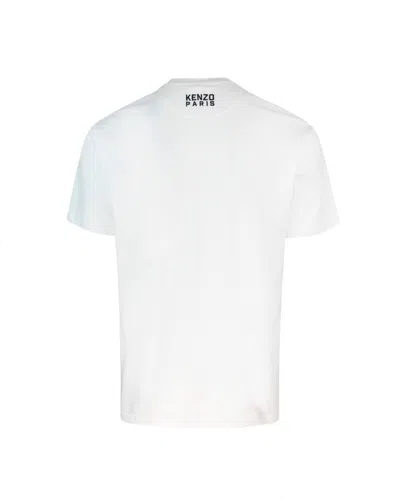 Kenzo White Crewneck T-shirt With Logo Patch On The Front In Cotton Man