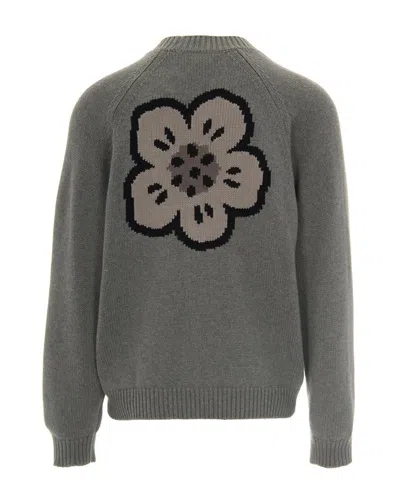 Kenzo Flower-embroidered Cardigan In Gray