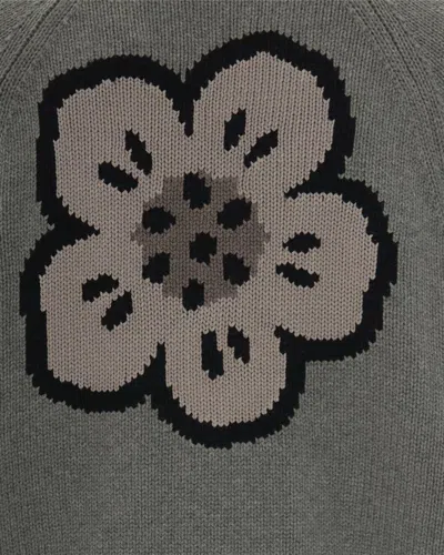 Kenzo Flower-embroidered Cardigan In Gray