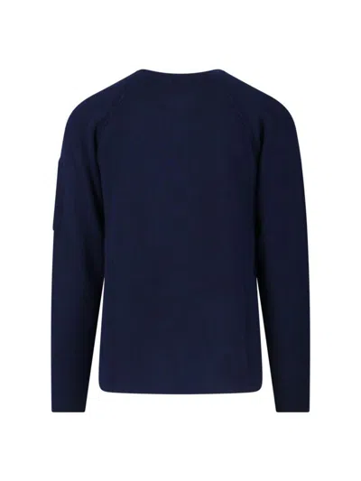 C.p. Company Crewneck Sweater With Arm Pocket And Raglan Sleeves In Blue