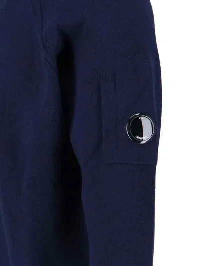 C.p. Company Crewneck Sweater With Arm Pocket And Raglan Sleeves In Blue