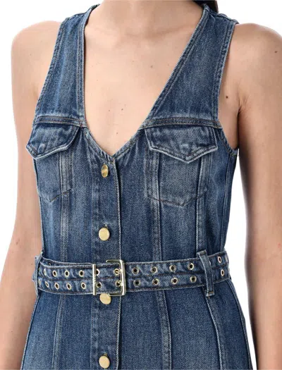 Ganni Blue Light Denim Belt Midi Dress In Blue
