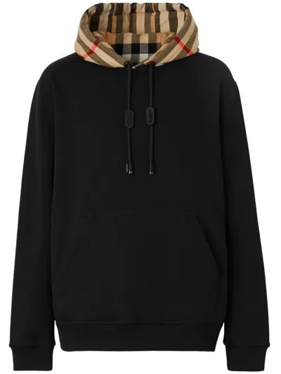 Burberry Relaxed Fit Black Hoodie With Checkered Hood Lining