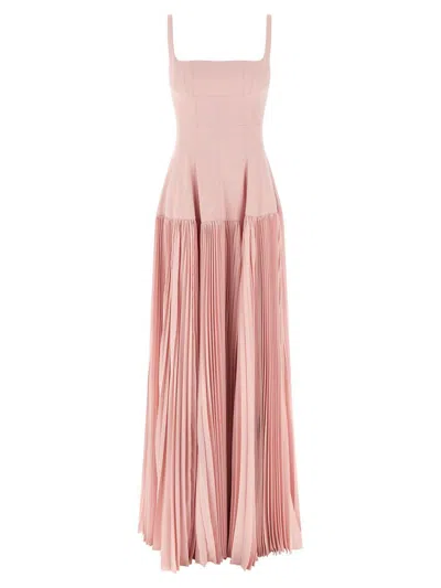 Giovanni Bedin Pleated-skirt Square-neck Maxidress In Pink