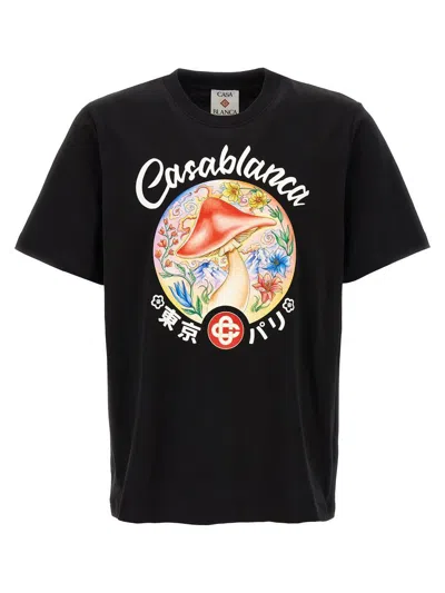 Casablanca Black Crewneck T-shirt With Logo On The Front In Cotton Man In Black