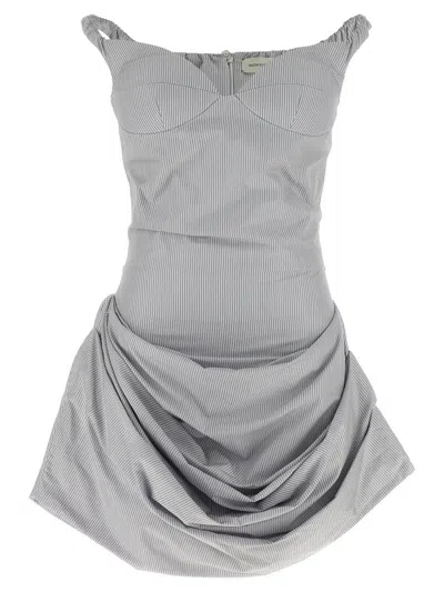 Magda Butrym Off-the-shoulder Mini Dress With Ruffled Straps In Gray